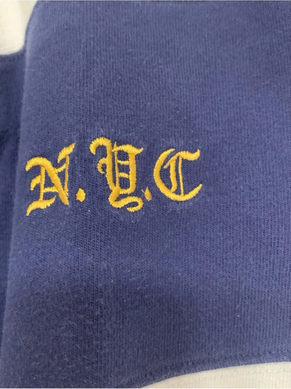 Ralph Lauren Men's Navy and White Striped Rugby Polo with Gold Pony Oversized